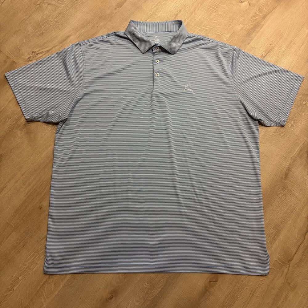 Rhoback The Whaler Blue White Striped Golf Performance Polo Shirt Men's XXXL 3XL